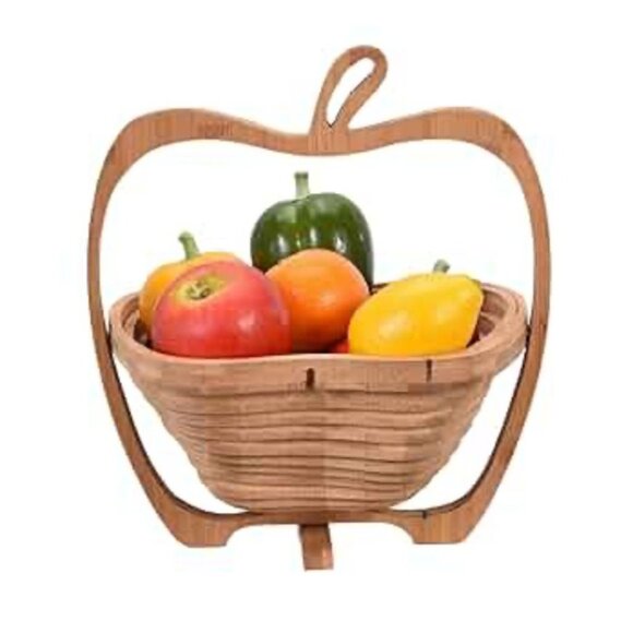 Bonnie & Pop Bamboo Apple Shaped Collapsible Fruit Basket Stand - Picture 6 of 6
